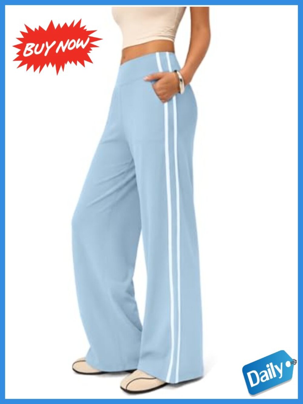 High Rise Wide Leg Track Pants Nylon Spandex Tummy Control Gym Lounge